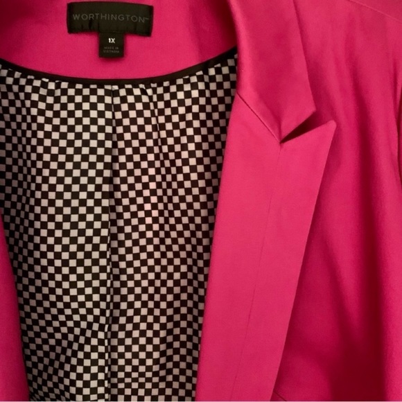 Worthington Hot pink with Black and White Checkered Lining Blazer Size 1X - Picture 3 of 8